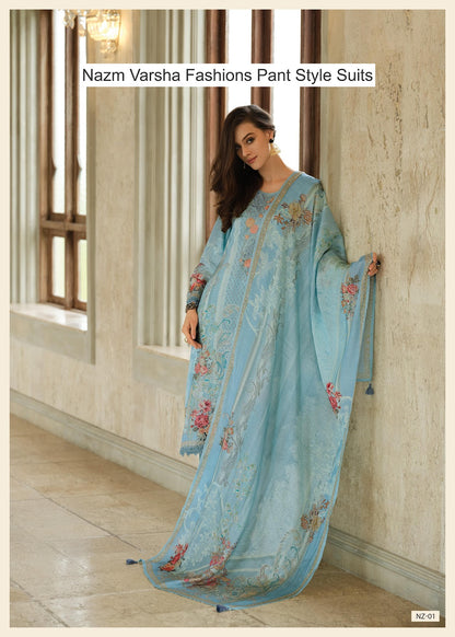 Nazm Varsha Fashions Viscose Muslin Pant Style Suits Supplier Gujarat