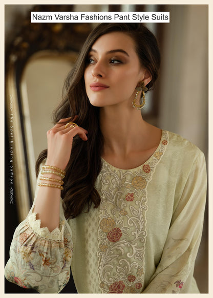 Nazm Varsha Fashions Viscose Muslin Pant Style Suits Supplier Gujarat