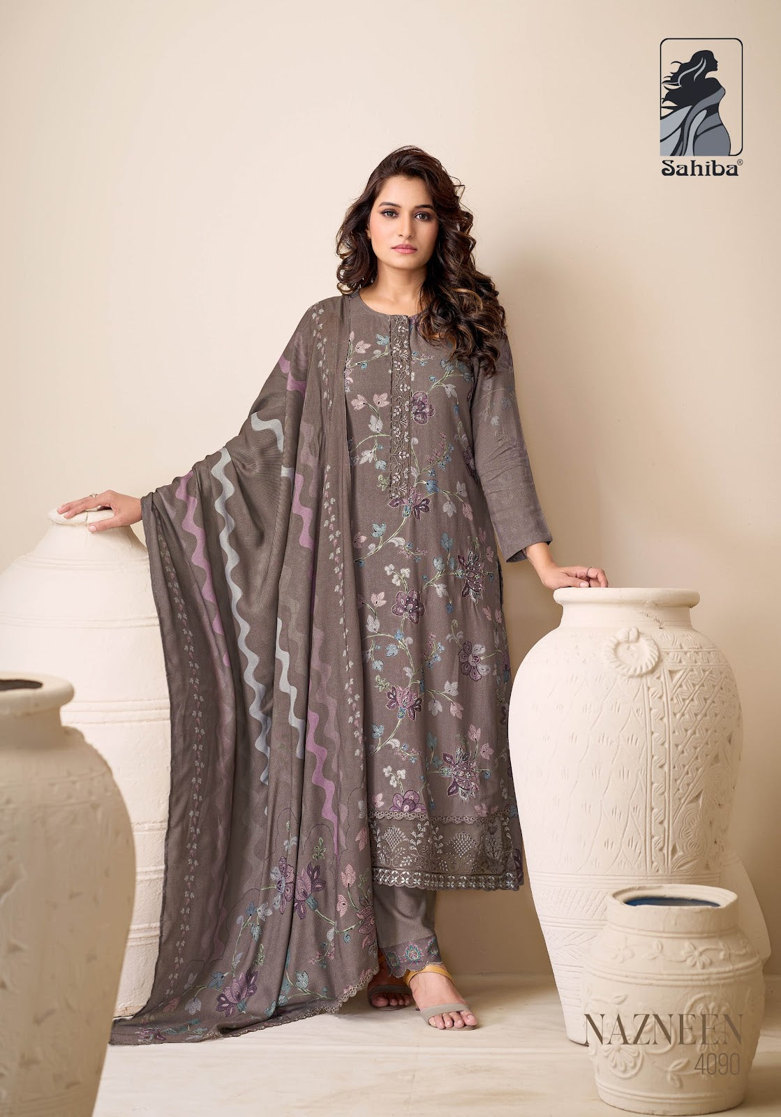 Nazneen Sahiba Twill Pashmina Suits Wholesale Rate