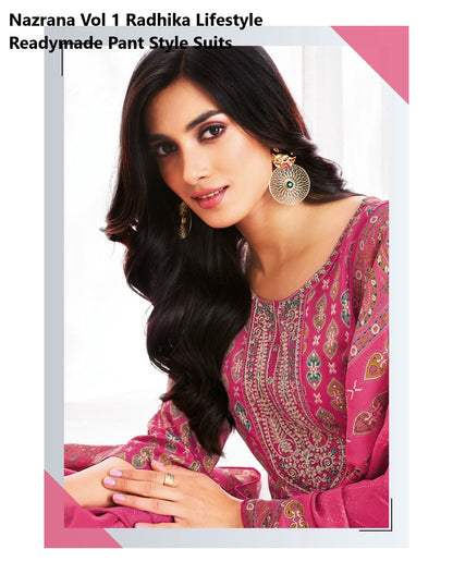Nazrana Vol 1 Radhika Lifestyle Jam Satin Readymade Pant Style Suits Supplier