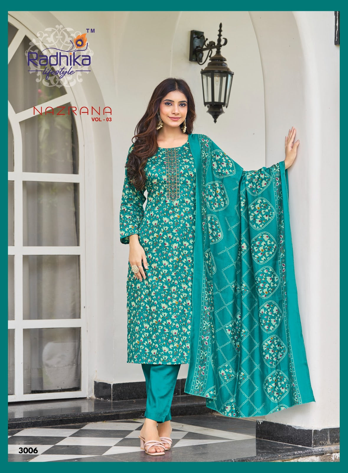 Nazrana Vol 3 Radhika Lifestyle Jam Satin Readymade Pant Style Suits Manufacturer India
