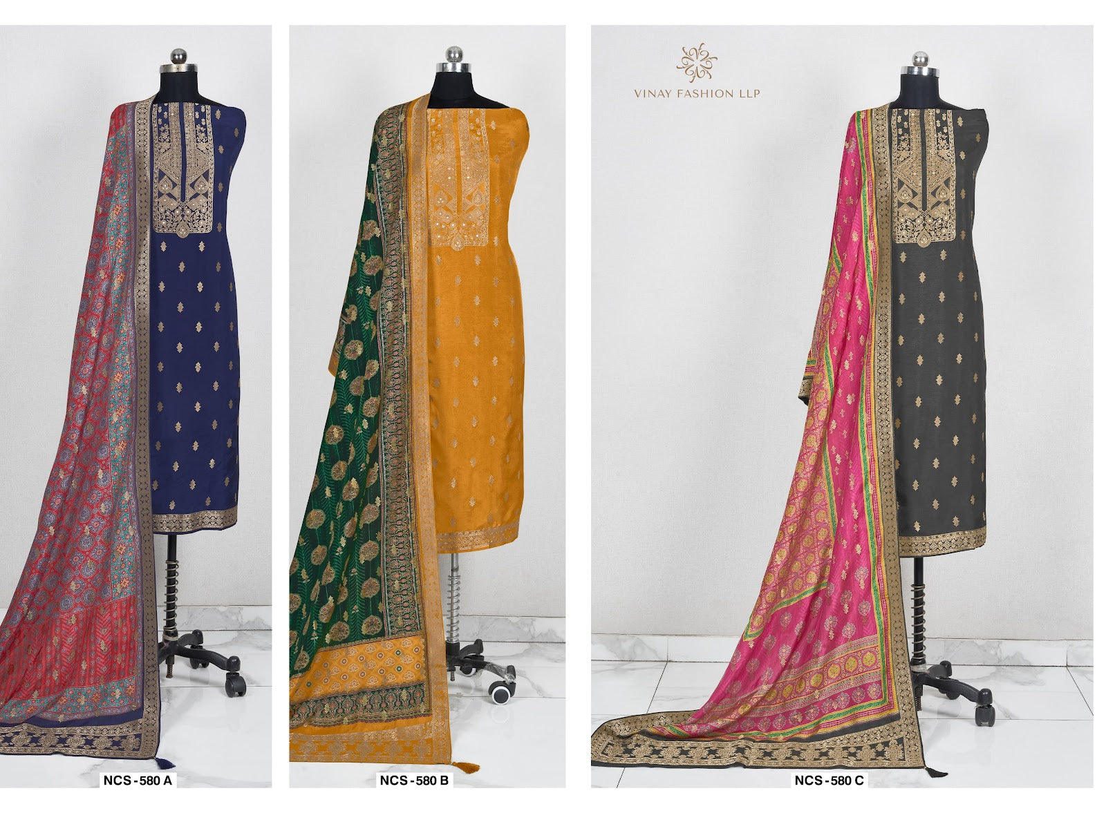 Ncs-580Abc Vinay Fashion Llp Moonga Silk Salwar Suits Exporter Ahmedabad