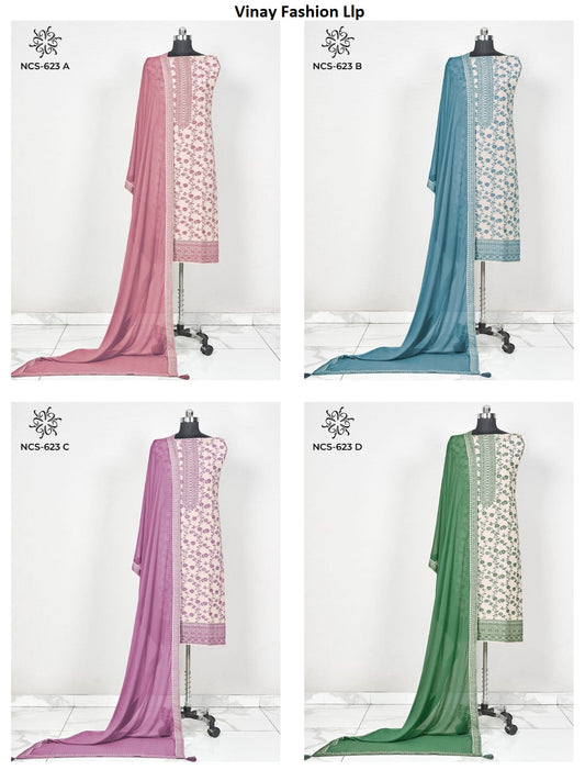 Ncs 623-624 Vinay Fashion Llp Viscose Muslin Salwar Suits Wholesale Rate