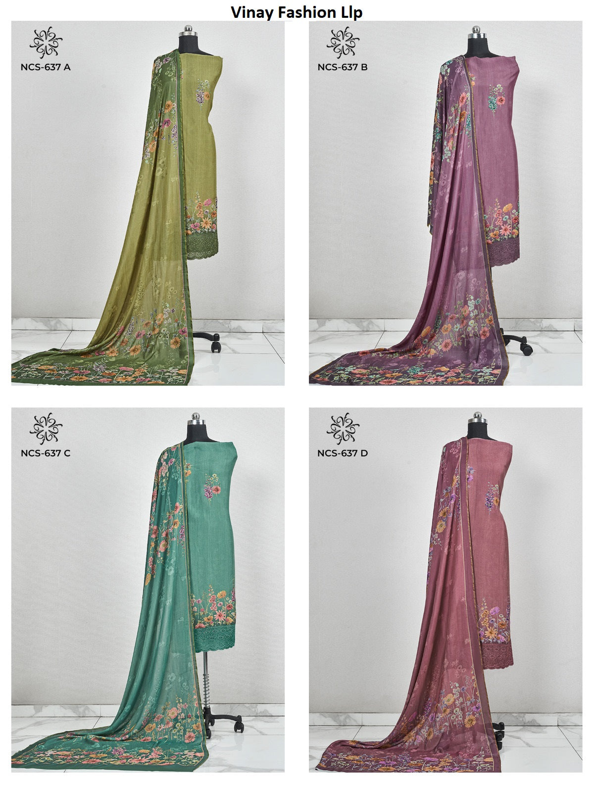 Ncs 636 To 639 Vinay Fashion Llp Viscose Muslin Salwar Suits Wholesale Price