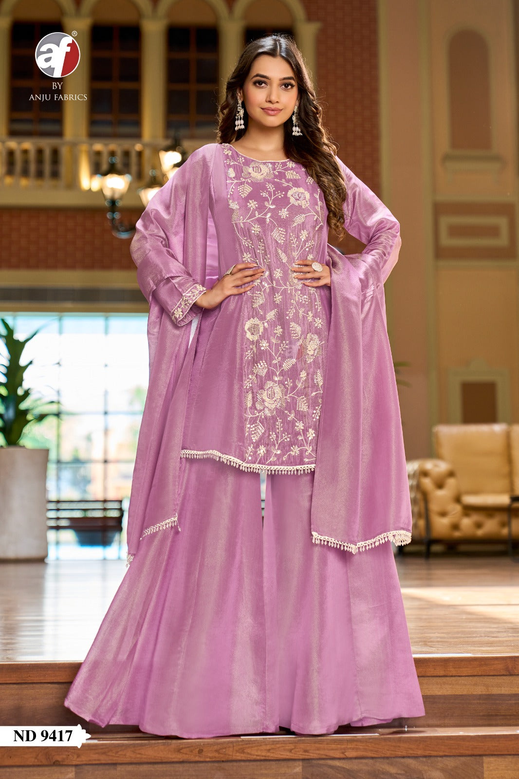 Nd 9416-9418 Af Tissue Simmer Readymade Plazzo Style Suits Wholesaler Ahmedabad