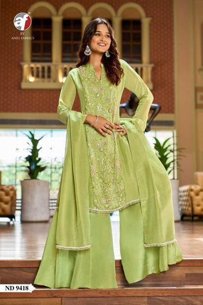 Nd 9416-9418 Af Tissue Simmer Readymade Plazzo Style Suits Wholesaler Ahmedabad