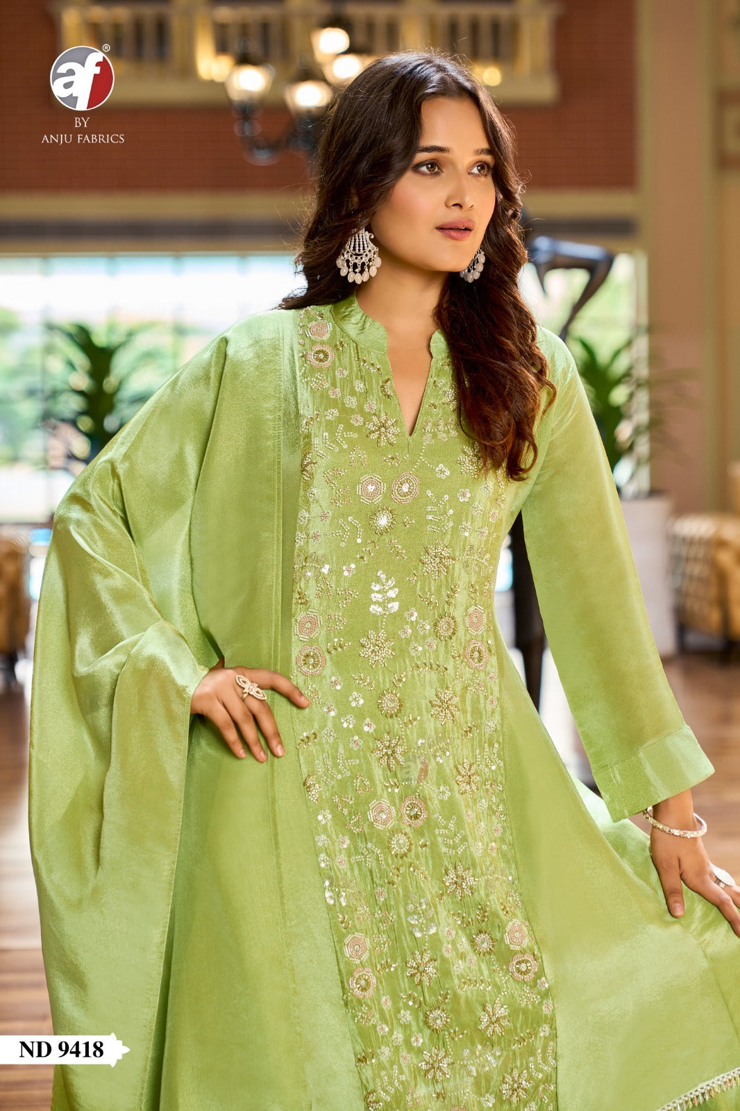 Nd 9416-9418 Af Tissue Simmer Readymade Plazzo Style Suits Wholesaler Ahmedabad