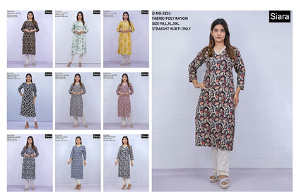 Neck Design 0606 Siara Poli Rayon Straight Cut Kurtis Exporter Gujarat