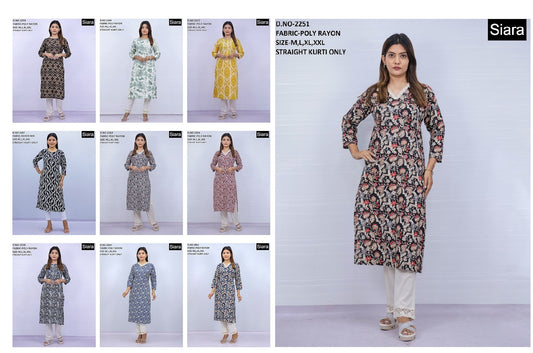 Neck Design 0606 Siara Poli Rayon Straight Cut Kurtis Exporter Gujarat