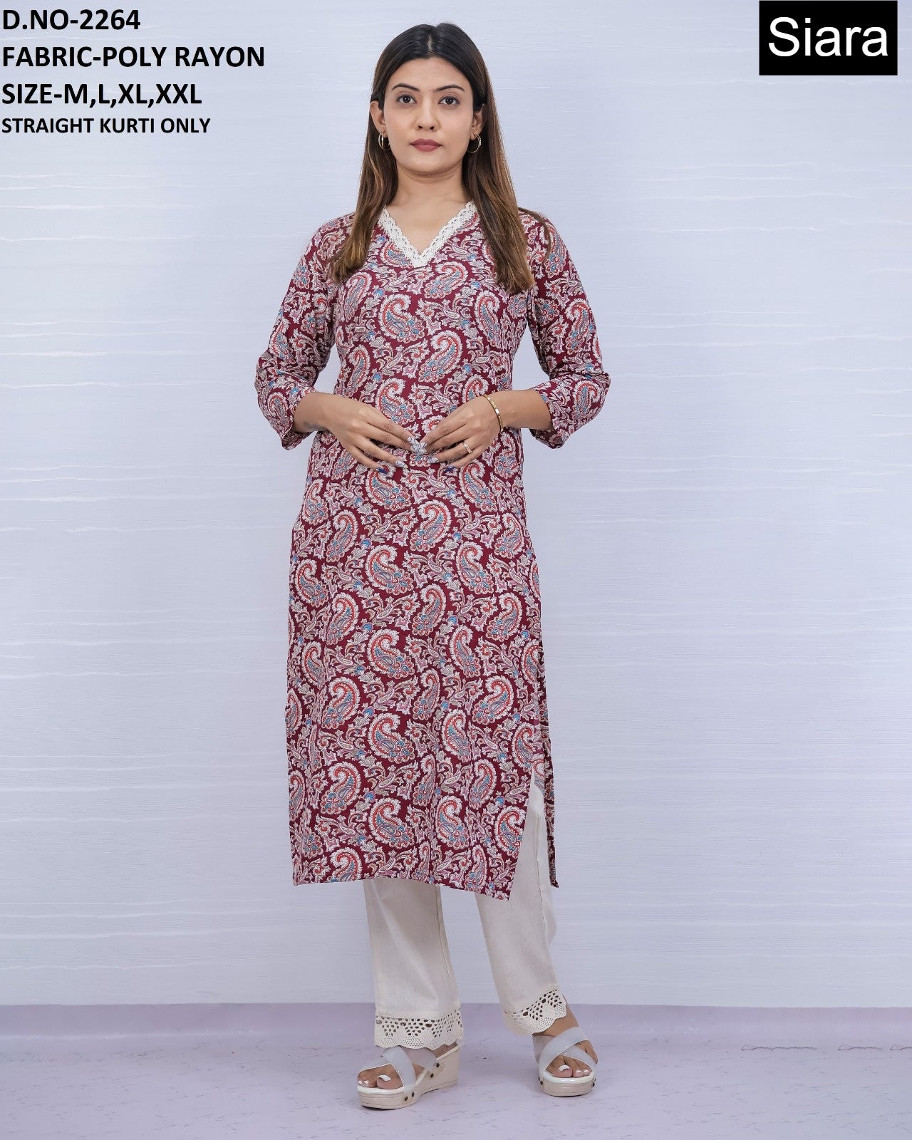 Neck Design 0606 Siara Poli Rayon Straight Cut Kurtis Exporter Gujarat