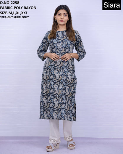 Neck Design 0606 Siara Poli Rayon Straight Cut Kurtis Exporter Gujarat