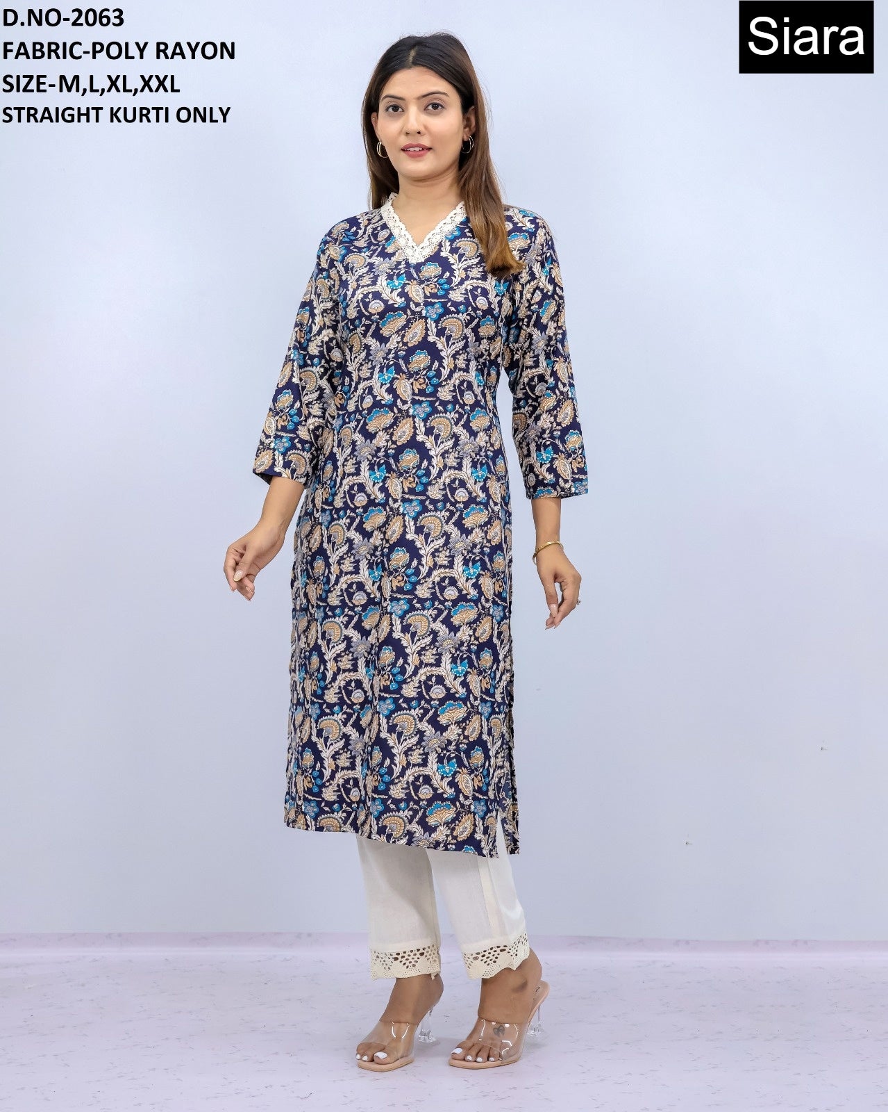 Neck Design 0606 Siara Poli Rayon Straight Cut Kurtis Exporter Gujarat