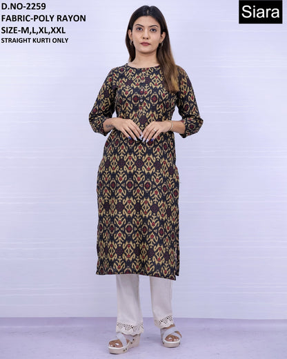 Neck Design 0606 Siara Poli Rayon Straight Cut Kurtis Exporter Gujarat