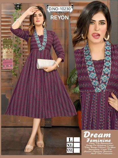 Neck Design Mmc Reyon Anarkali Kurtis Exporter Gujarat