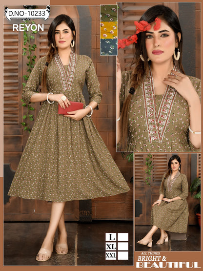 Neck Design Mmc Reyon Anarkali Kurtis Exporter Gujarat