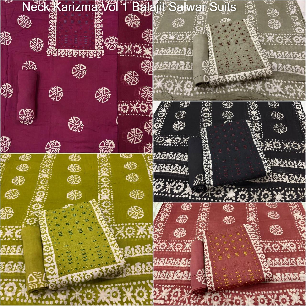 Neck Karizma Vol 1 Balajit Cotton Satin Salwar Suits Manufacturer India