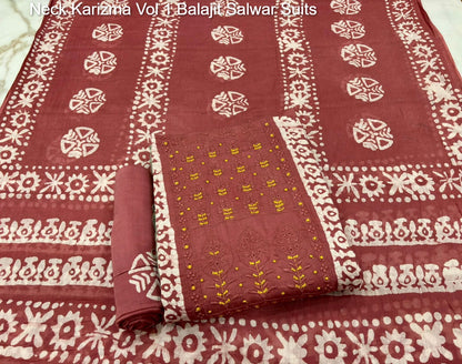 Neck Karizma Vol 1 Balajit Cotton Satin Salwar Suits Manufacturer India