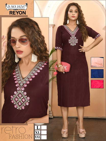 Neck Style Mmc Reyon Long Straight Kurti Manufacturer Ahmedabad