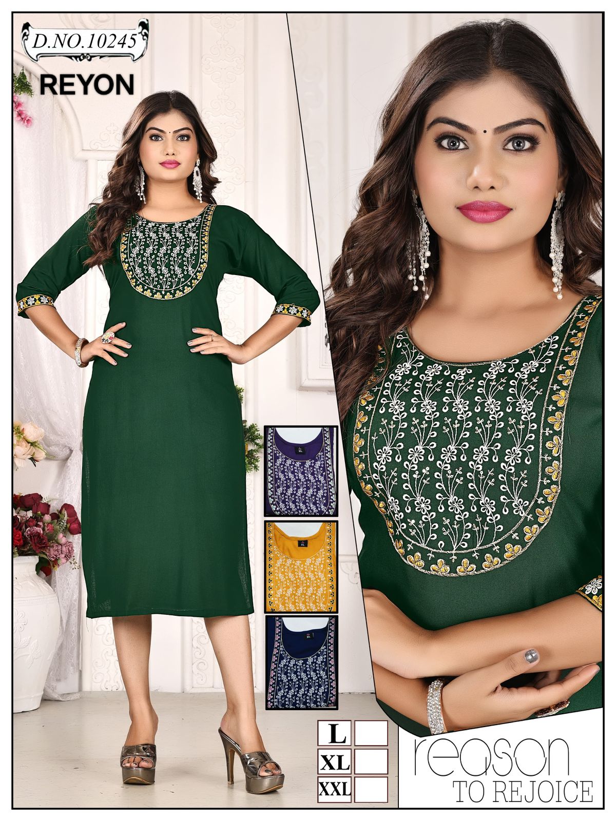 Neck Style Mmc Reyon Long Straight Kurti Manufacturer Ahmedabad