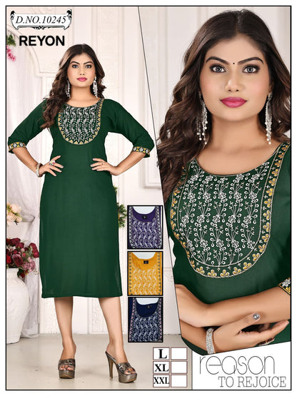 Neck Style Mmc Reyon Long Straight Kurti Manufacturer Ahmedabad