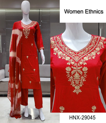 Neck Work 0208 Women Ethnics Reyon Readymade Pant Style Suits Supplier Ahmedabad