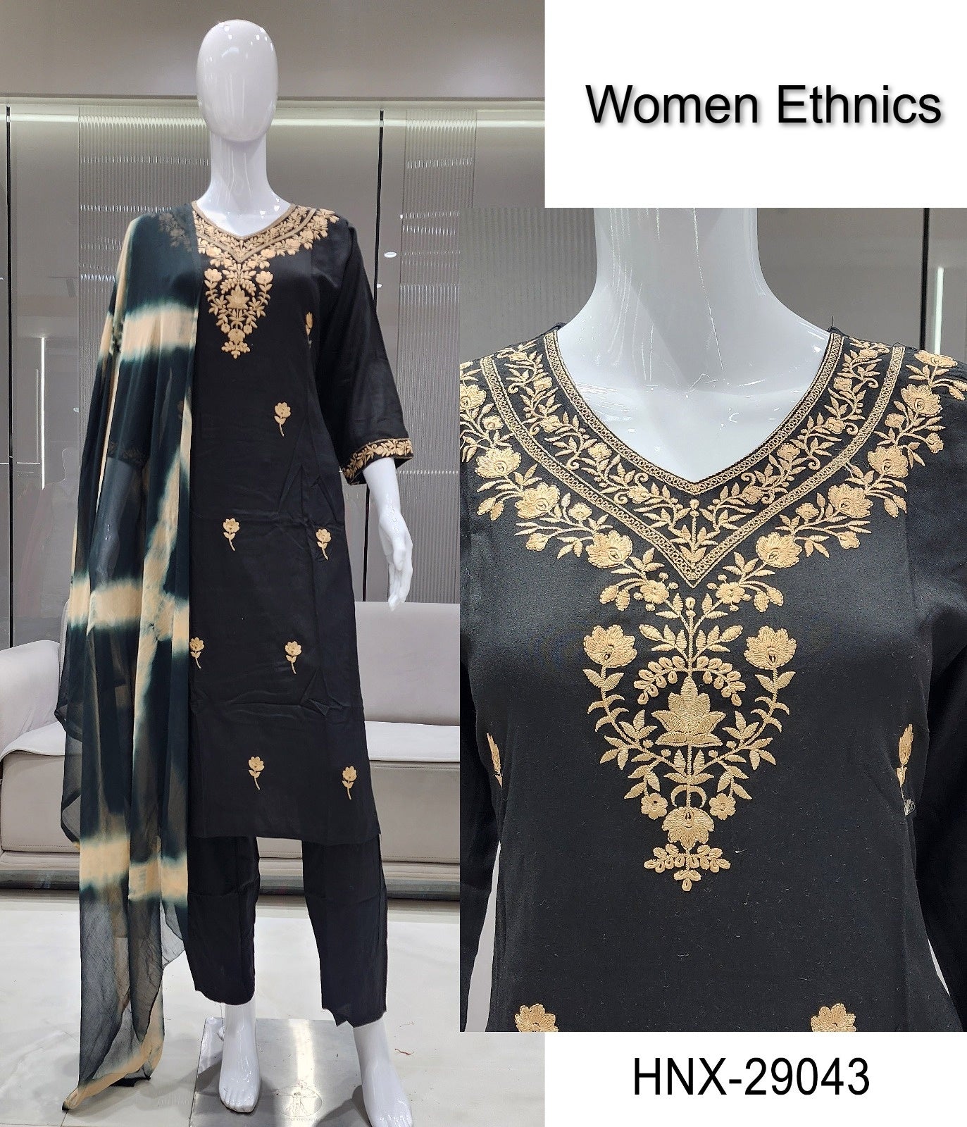 Neck Work 0208 Women Ethnics Reyon Readymade Pant Style Suits Supplier Ahmedabad
