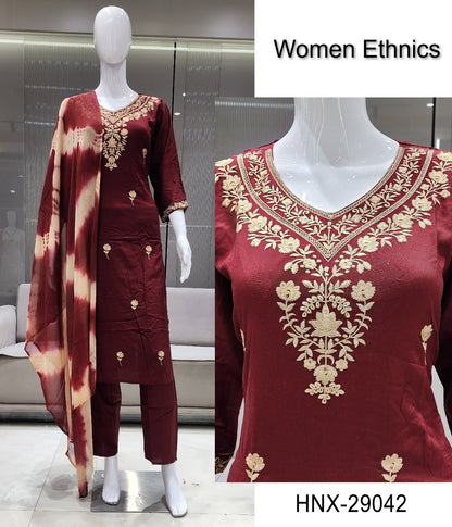 Neck Work 0208 Women Ethnics Reyon Readymade Pant Style Suits Supplier Ahmedabad