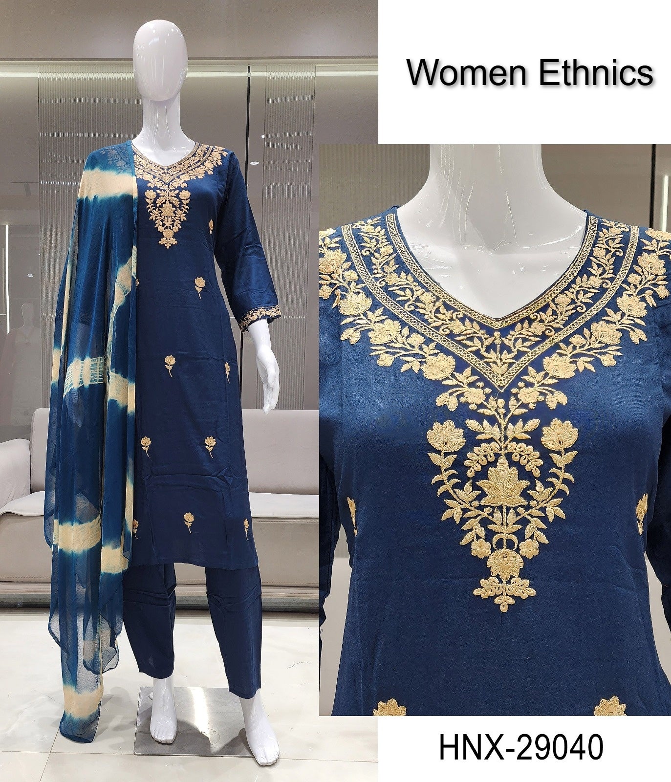 Neck Work 0208 Women Ethnics Reyon Readymade Pant Style Suits Supplier Ahmedabad