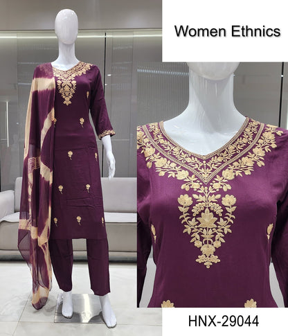 Neck Work 0208 Women Ethnics Reyon Readymade Pant Style Suits Supplier Ahmedabad
