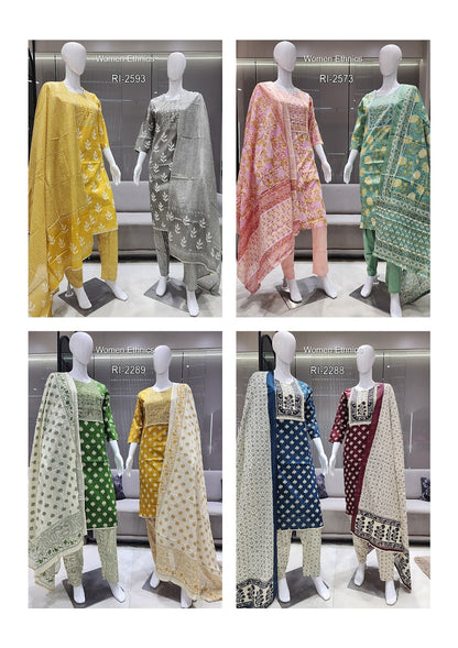 Neck Work 050425 Women Ethnics Readymade Cotton Pant Suits Supplier