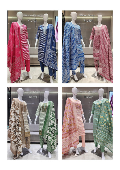 Neck Work 050425 Women Ethnics Readymade Cotton Pant Suits Supplier