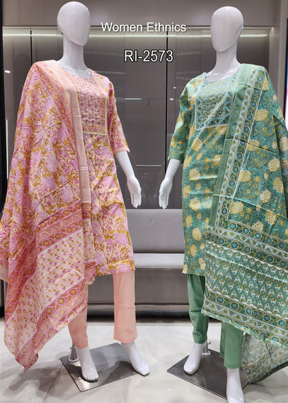 Neck Work 050425 Women Ethnics Readymade Cotton Pant Suits Supplier