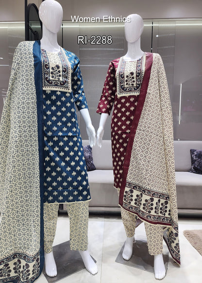 Neck Work 050425 Women Ethnics Readymade Cotton Pant Suits Supplier