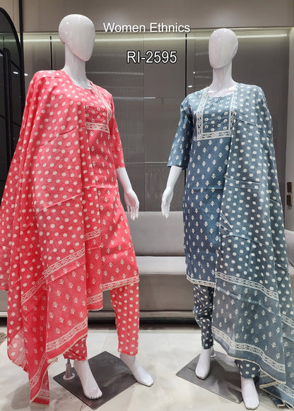 Neck Work 050425 Women Ethnics Readymade Cotton Pant Suits Supplier