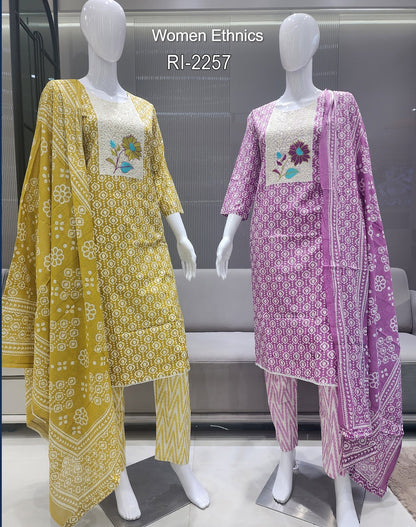 Neck Work 050425 Women Ethnics Readymade Cotton Pant Suits Supplier