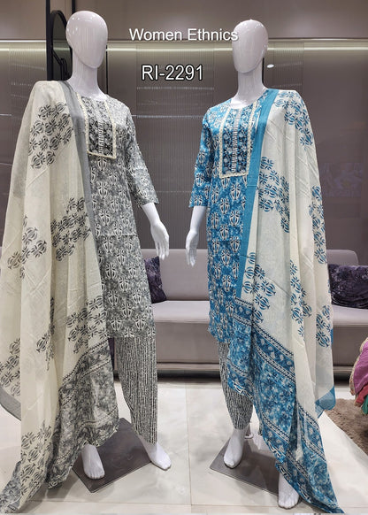 Neck Work 050425 Women Ethnics Readymade Cotton Pant Suits Supplier