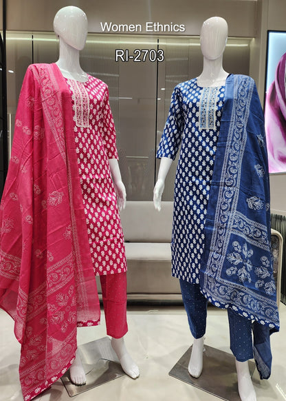 Neck Work 050425 Women Ethnics Readymade Cotton Pant Suits Supplier