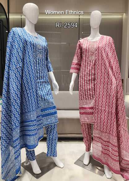 Neck Work 050425 Women Ethnics Readymade Cotton Pant Suits Supplier