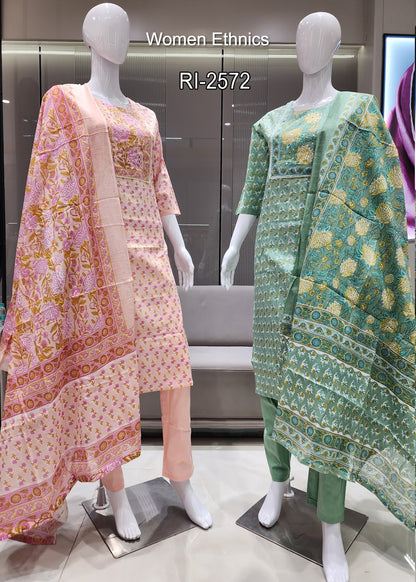 Neck Work 050425 Women Ethnics Readymade Cotton Pant Suits Supplier