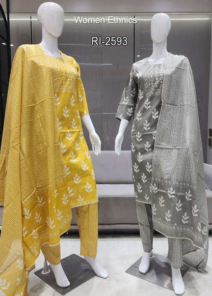 Neck Work 050425 Women Ethnics Readymade Cotton Pant Suits Supplier