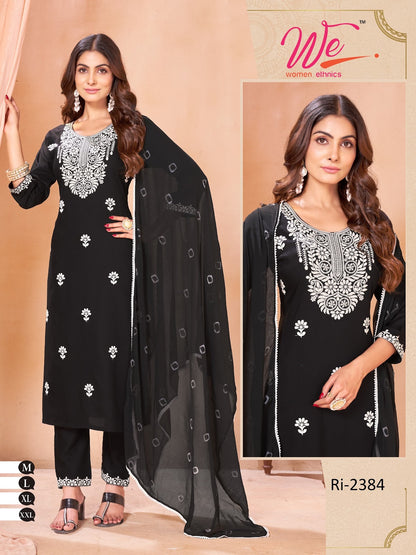 Neck Work 0506 Women Ethnics Reyon Readymade Pant Style Suits Manufacturer Ahmedabad