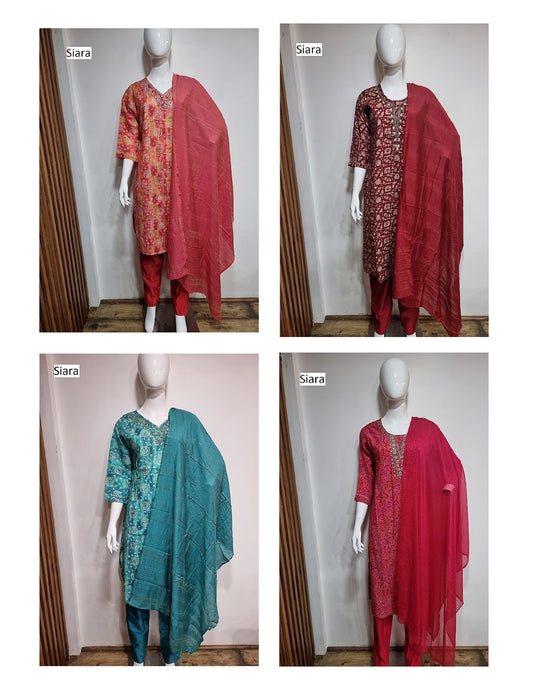 Neck Work 07 Siara Cotton Silk Readymade Pant Style Suits Wholesale