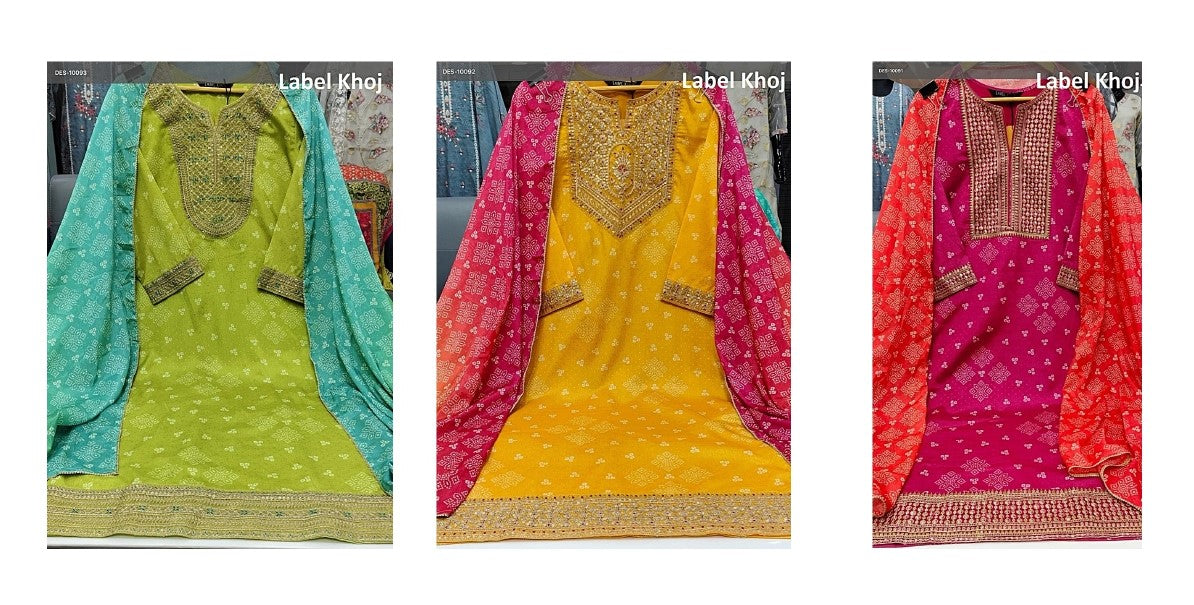 Neck Work 08 Label Khoj Chinon Readymade Suits Supplier