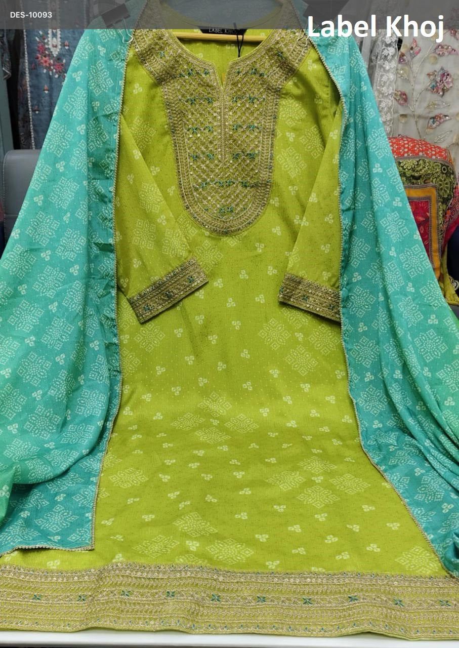 Neck Work 08 Label Khoj Chinon Readymade Suits Supplier