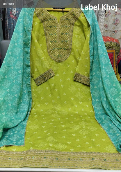 Neck Work 08 Label Khoj Chinon Readymade Suits Supplier