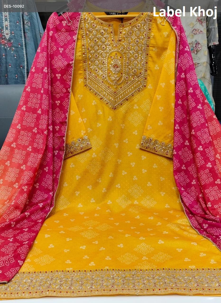 Neck Work 08 Label Khoj Chinon Readymade Suits Supplier