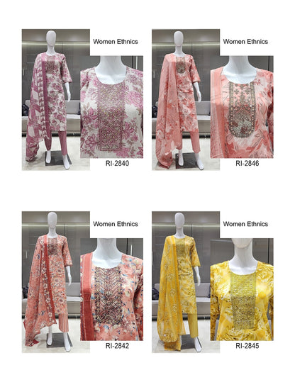 Neck Work 08 Women Ethnics Mal Cotton Readymade Pant Style Suits Wholesaler