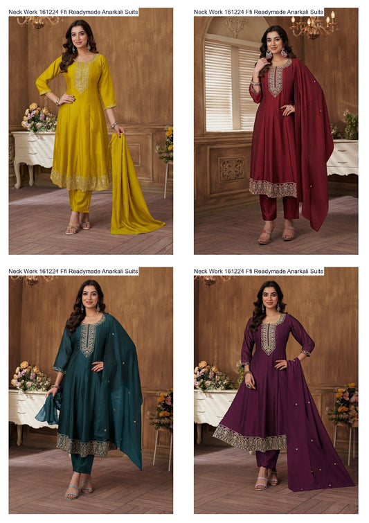 Neck Work 161224 Ffi Vichitra Readymade Anarkali Suits Exporter Gujarat