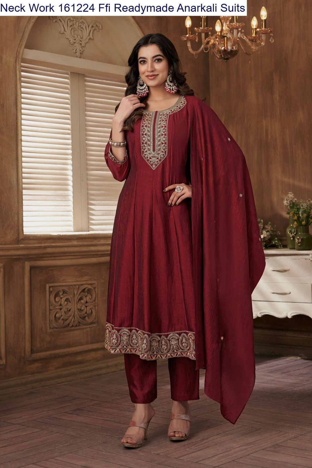 Neck Work 161224 Ffi Vichitra Readymade Anarkali Suits Exporter Gujarat