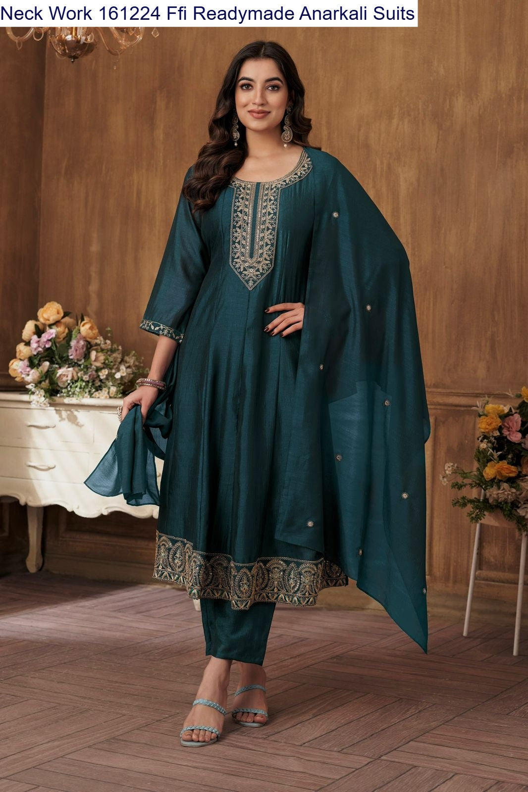 Neck Work 161224 Ffi Vichitra Readymade Anarkali Suits Exporter Gujarat